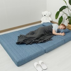 슬릭스 3단 접이식 메모리폼 토퍼 매트리스, 스크래치블루누비, 12cm