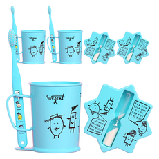 加寬兒童牙刷3~5歲+牙杯+沙漏套組天空, 3組