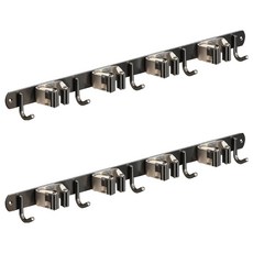 LZQ 304不銹鋼4夾5鉤拖把/掃把架/掛衣勾/置物架/掛架/壁掛排衣鉤 衛浴室/陽臺/廚房適用, 2個, 黑色