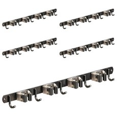 LZQ 304不銹鋼4夾5鉤拖把/掃把架/掛衣勾/置物架/掛架/壁掛排衣鉤 衛浴室/陽臺/廚房適用, 5個, 黑色