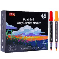 直液式雙頭直液式軟毛刷頭壓克力麥克筆套組, 1套, 48色