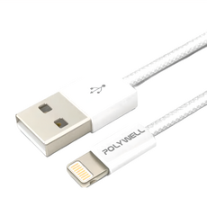 POLYWELL 寶利威爾 USB To Lightning PD編織快充線 3A PW15-W45-M903, 1m, 灰白色, 1條