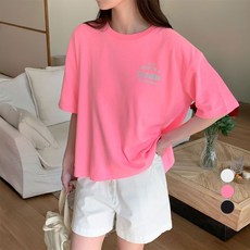아피나르 여성용 오버핏 뒷트임 오버랩 반팔 티셔츠