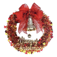 摩達客 耶誕紅金系金蔥聖誕星星花圈, 38 x 18cm, YS-MTW14007, 1組