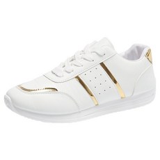 베이직스텝 여성용 골드 포인트 PU 쿠션 키높이 무지 통기성 패션 스니커즈 3cm EH054