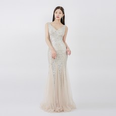 LILYDRESS V領亮片拼接無袖連衣裙 LDP37