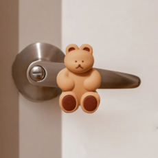 沐慕家居 靜音小熊門把防護套 4件組 矽膠材質, 6 x 2.2 x 3.9cm, 巧克力色