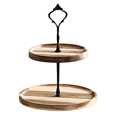 Mass 木製雙層下午茶蛋糕盤 分離式雙層點心盤蛋糕架, 棕色, 1個