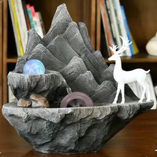 風水擺件 福鹿滿盆 有水晶球 LED燈 馬達