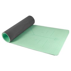 雙色體位線環保TPE靜音瑜珈墊 附背帶 + 透氣網袋 加厚8mm, 抹茶綠, 1組