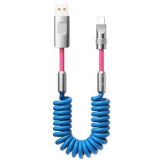Meet Mind 撞色系列 彈簧螺旋編織強化快充線 A C 3A 15W, 天藍色 + 粉色, 1個, 65cm