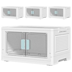 葉子小舖 摺疊收納箱 雙開門 pp塑料 透明面板, 特大, 藍色, 4個