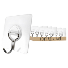 奈米膠無色痕掛勾無色痕掛鉤/牆壁掛鉤/浴室掛鉤/免打孔/掛勾貼片/免釘掛勾10件組 台灣製, 銀色, 1組