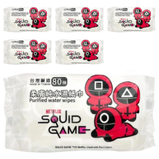 收納王妃 魷魚遊戲 柔膚純水濕紙巾 趴趴小人, 1入, 6包