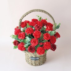 MORIANN 香皂花康乃馨30朵花籃, 紅色