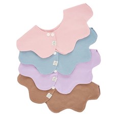 agazzang 孩童用波浪邊圍兜, B 粉紅色+天藍色+薰衣草紫+駝棕色, 4件, 1組