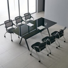 티에스퍼니처 강화유리 회의테이블 TS-11 방문설치, 블랙