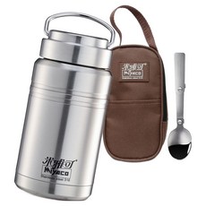 MiyAco 米雅可 經典316不銹鋼真空燜燒罐 附背袋及折疊式湯匙 750ml/500ml可選, 不銹鋼色, 1組