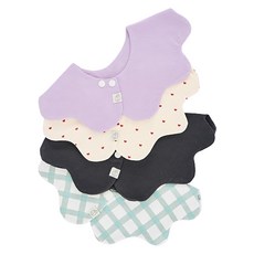 agazzang 孩童用波浪邊圍兜, G 薰衣草紫+愛心+炭灰色+薄荷綠格紋, 4件, 1組