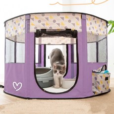 毛小孩星球 圓形摺疊寵物圍欄帳篷 M(90 x 90 x 55cm) 紫色格子 貓狗皆適用, 1個