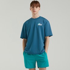 hmus 男款Logo寬版短袖游泳防曬T恤, 珊瑚藍