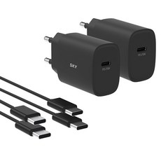 SKY Feel Q1X 25W PD 超高速充電器轉接頭 + Type-C 高速充電線組, 黑色, 2套
