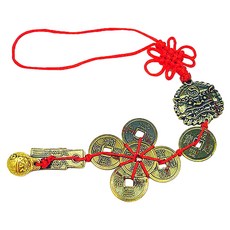 開運陶源 太極八卦陣獅咬劍 + 六帝錢 + 催財銅鈴, 銅色 + 紅色, 1個