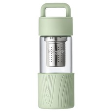 Corelle Brands 康寧餐具 Snapware 晶透手提茶隔耐熱玻璃水瓶, 杉林綠, 480ml, 1個