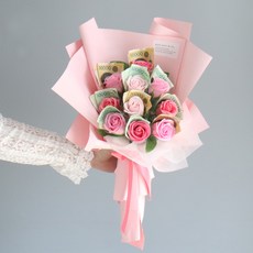 MORIANN 香皂玫瑰鈔票花束+提袋, 粉色