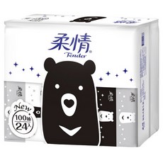 柔情 抽取式衛生紙 熊熊經典款 100抽, 24包, 1袋