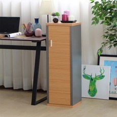 EASYHOME 三格一門厚板收納系統櫃, 灰黑布紋 + 原木色