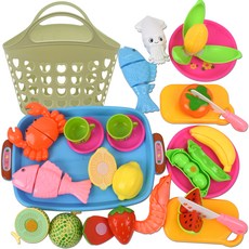 OZ TOY 同樂 海鮮蔬果切切樂組合 + 愛心提籃 隨機出貨, 混合顏色, 1個