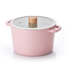 電磁爐適用Colo系列陶瓷塗層雙耳燉鍋+玻璃鍋蓋, 22cm, 玫瑰粉色