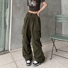 女款 薄款工裝褲 HL322, 棉+聚酯纖維, 腰圍30cm鬆緊 臀寬57cm 褲管寬25cm 褲檔35cm 全長 96cm, 軍綠色, 1件