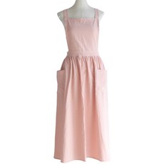 엘엘리빙 여성용 주름 공방 카페 면 포켓형 롱앞치마, 핑크, 1개