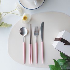 보겐 에펠 1인 커트러리 세트, 실버 + 핑크, 디너스푼 + 젓가락 + 포크 + 나이프, 1세트