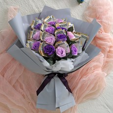 morningscent 조화 돈꽃다발 20p + 조명 + 쇼핑백+ 엽서 세트, 퍼플(꽃다발), 랜덤 발송(엽서), 1개