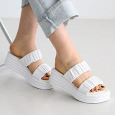 단골언니 여성용 델피아 더블 스트랩 셔링주름 키높이 통굽 뮬 슬리퍼 6cm