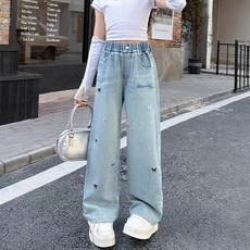 스타빈 여아용 스몰리본 와이드 밴딩 청바지