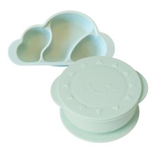 MOTHER'S CORN 太陽造型吸盤碗+雲朵造型吸盤餐盤組, 薄荷綠