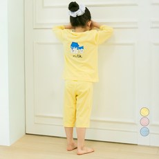 롤리트리 아동용 30수 싱글 7부 브레드 프린트 실내복 상하 세트