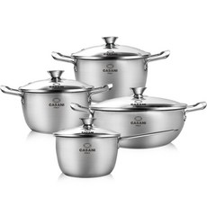 CASANI 電磁爐適用Libetto系列鍋具 4入組, 混色, 單柄湯鍋18cm(附玻璃鍋蓋)+雙耳湯鍋20cm(附玻璃鍋蓋)+雙耳湯鍋22cm(附玻璃鍋蓋)+雙耳淺湯鍋26cm(附玻璃鍋蓋)