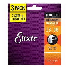 Elixir 磷青銅中號木吉他弦 3入組 + Castle 彈片, 1個, 13-56(16546 Nanoweb)