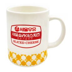 Seoul Milk 首爾牛奶 馬克杯 370ml 玻璃陶瓷, 復古風起司 白色 + 黃色, 1個