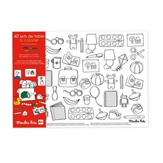 Moulin Roty 繽紛樂桌墊彩繪紙 40張著色遊戲迷宮, 黑白, 1本