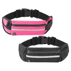 HINBA 跑步腰帶 超薄超輕量馬拉松腰包 2款, 1套, 黑色 + 粉紅色