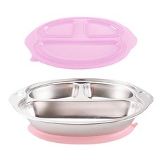 不鏽鋼分隔餐盤組 大嘴猴 259g 900ml, 粉色, 1組