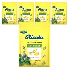 리콜라 스위스 레몬 민트 맛 허브 캔디, 70g, 5개