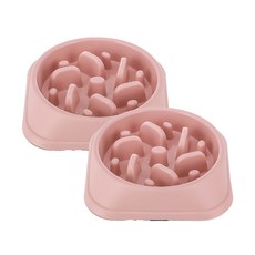 가또 반려동물 슬로우 잇 급체 방지 사료 그릇, 핑크, 2개