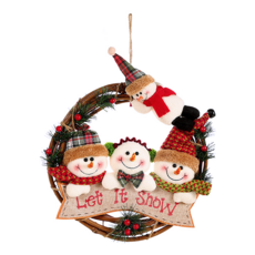 三雪人麻布英文藤圈, 1個, 三雪人